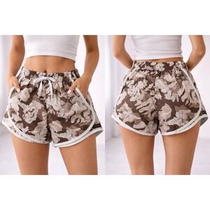 Calvin Klein Women's Small Floral Camo Athletic Shorts Brown White 3" Inseam